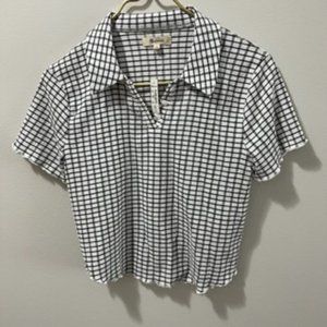 Madewell Crinkle Crop Tee, Windowpane Pattern, Size M